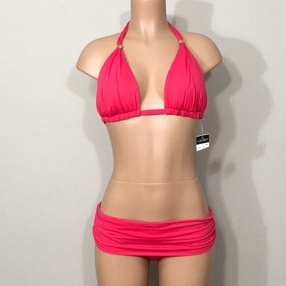 New. Lauren Ralph Lauren Raspberry bikini set. 16-top/14-bottom - Picture 9 of 12